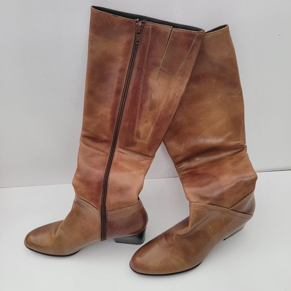 Stuart Weitzman | Brown Leather Over the Calf Rider Heeled Boots - Picture 4 of 15